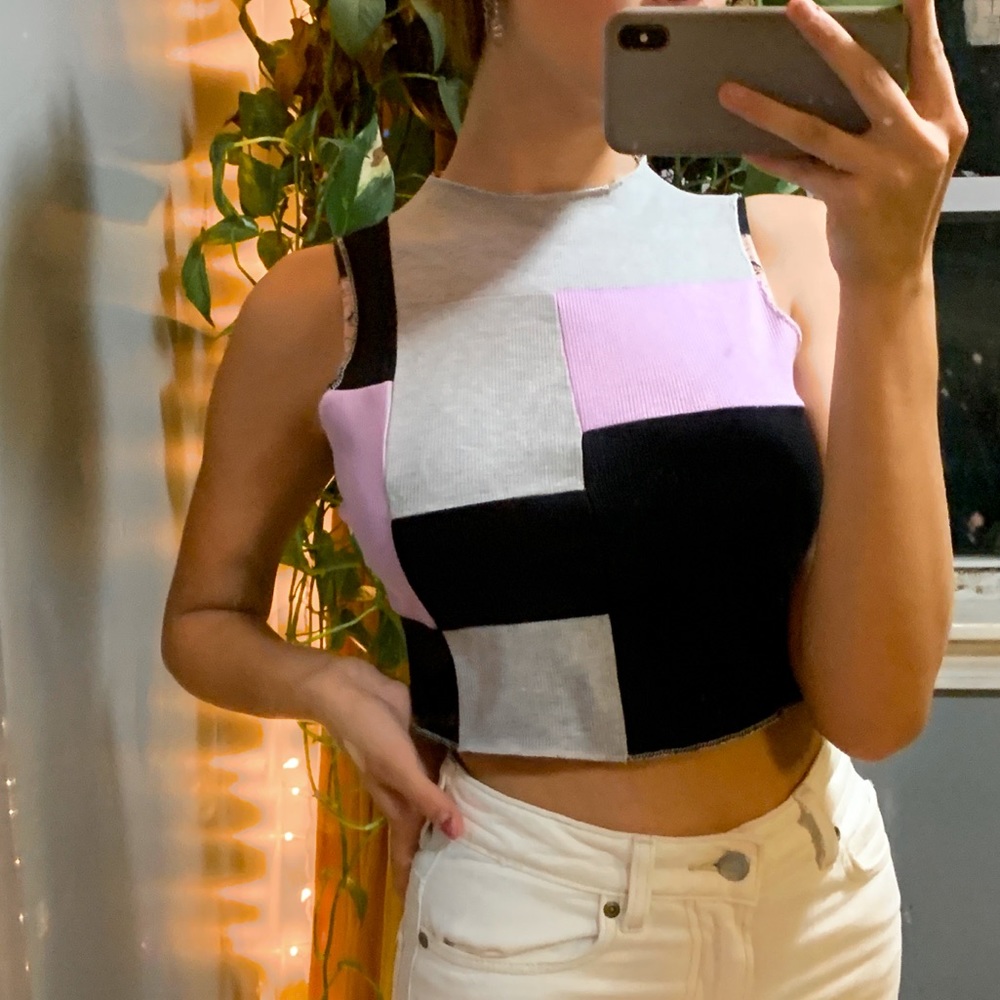 patchwork no sleeve shirt